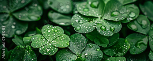 Green Clover Leaves Covered in Water Droplets