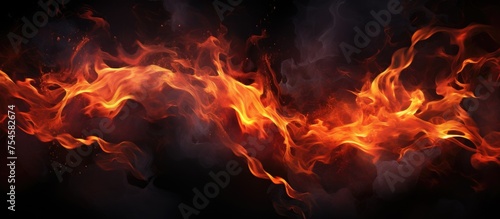 A swirling pattern of blazing red and yellow flames against a dark black background. The fiery swirls create a dynamic and intense visual effect.