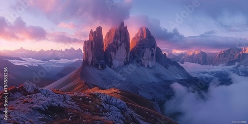 landscape of Dolomites mountains in the morning