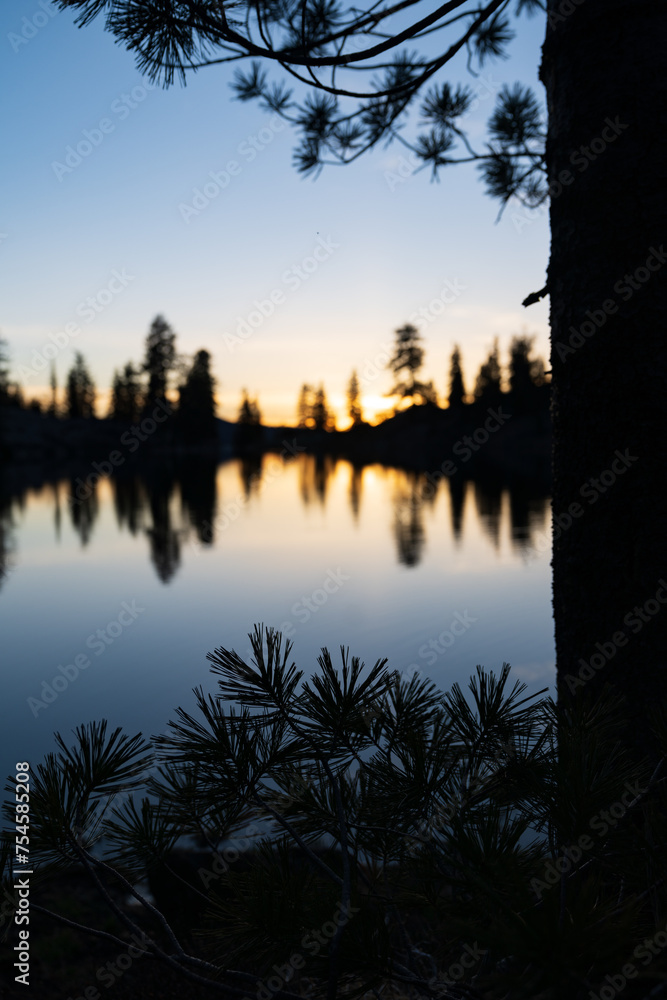 Sunset in a mountain lake