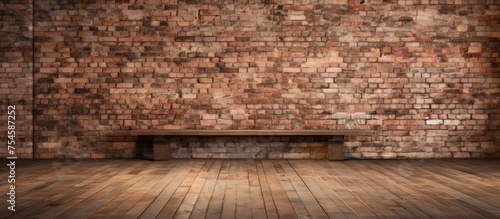 A room featuring a brick wall and a wooden floor. The contrast between the warm earthy tones of the bricks and the rich wooden floor creates a rustic and industrial aesthetic.