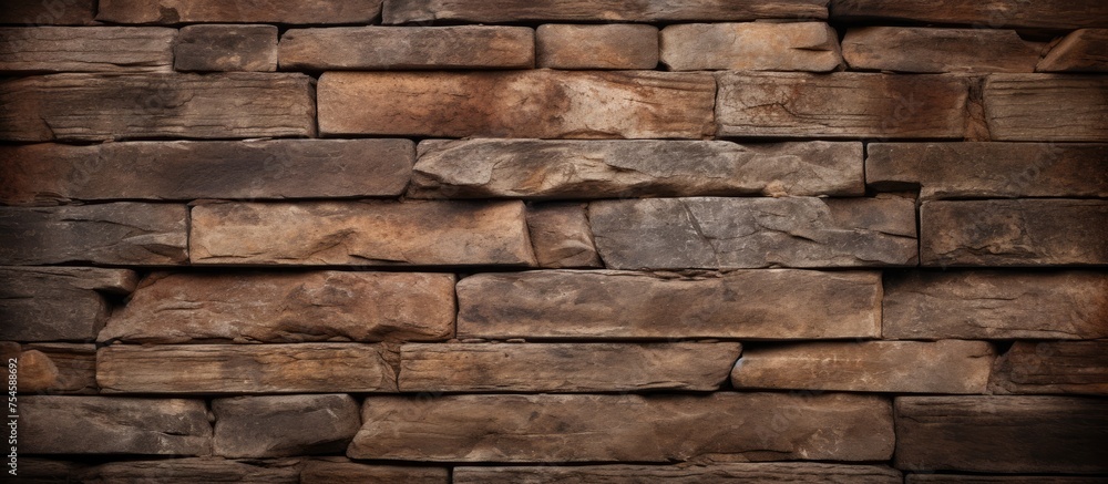 A sturdy stone wall stands against a rustic brown background. The walls rough texture and earthy tones create a strong visual contrast with the warm brown color behind it. A sturdy stone wall stands against a rustic brown background. The walls rough texture and earthy tones create a strong visual contrast with the warm brown color behind it.