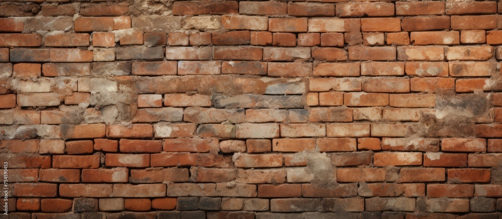 A detailed view of an unfinished brick wall with no mortar, showcasing the raw texture and construction of the bricks. The individual bricks are stacked closely together, A detailed view of an unfinished brick wall with no mortar, showcasing the raw texture and construction of the bricks. The individual bricks are stacked closely together,