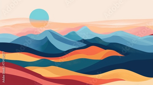 Abstract landscape desert bohemian posters. Modern background flat design.AI generated image