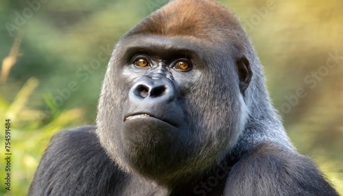 high quality photo. Profile of Western Lowland Gorilla, adult male silverback. 