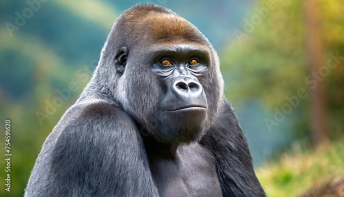 high quality photo. Profile of Western Lowland Gorilla, adult male silverback. 