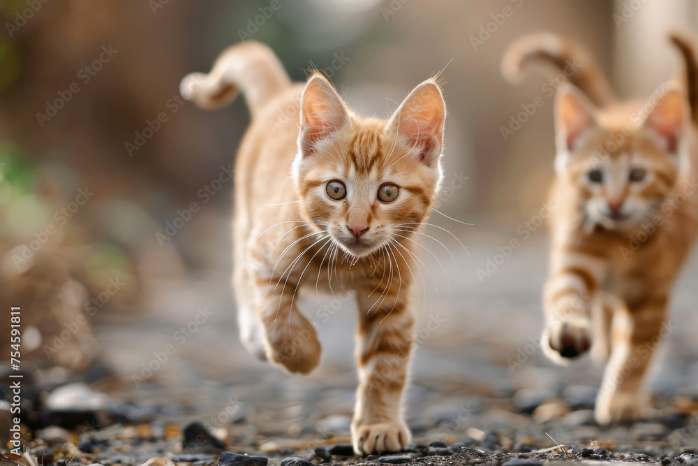 Fototapeta premium cute kittens running towards the camera