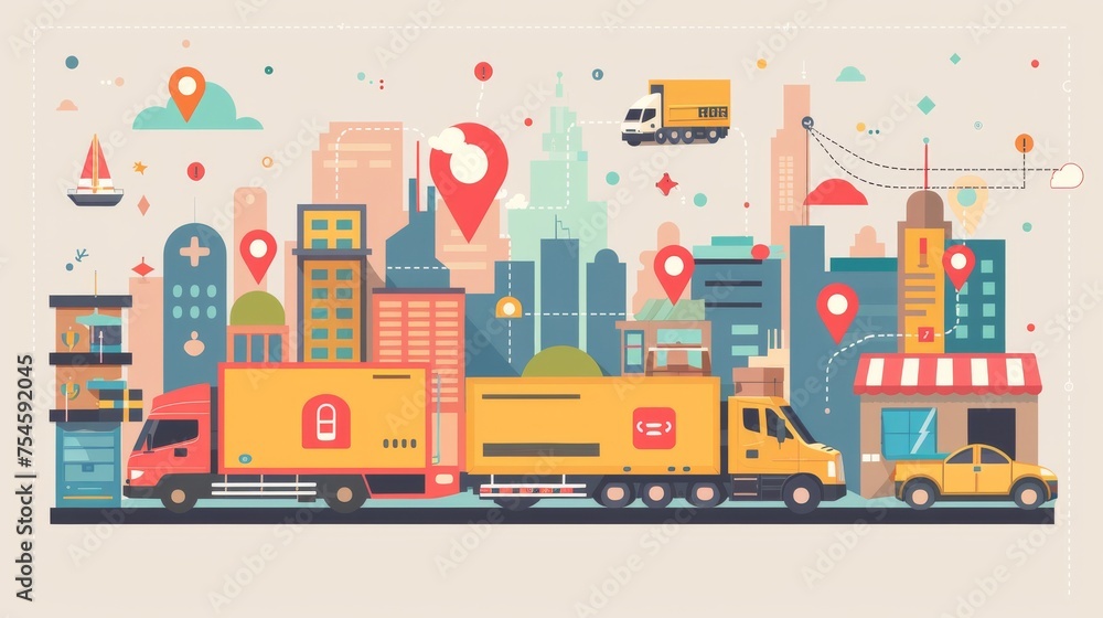 Vector illustration showcasing a timeline for delivery and transportation icons