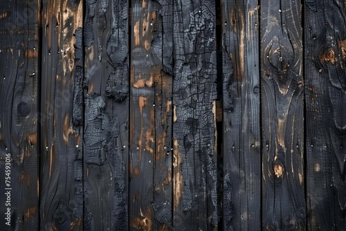 Close-up of charred wood planks for a rustic or dramatic textured background