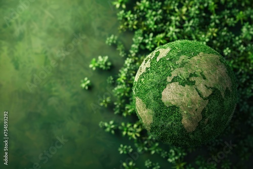 A green globe with a green background. Concept of harmony between nature and the environment. Concept of World Biodiversity Day