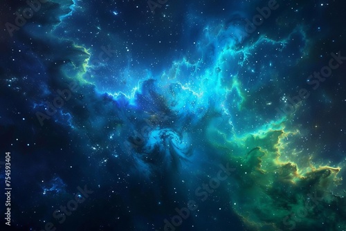 Galaxy formation with vibrant hues of blue and green nebulae © Bijac