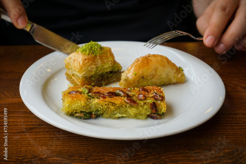 baklava, şöbiyet, kadayif in a plate