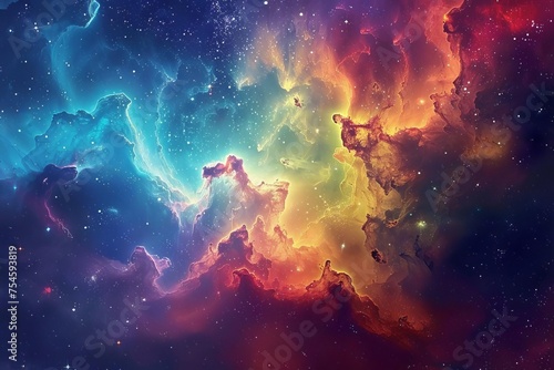 Vibrant space nebula illustration With galaxies and stars creating a mesmerizing cosmic display photo