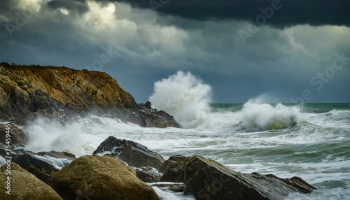 Rugged Coastline Against Stormy Skies