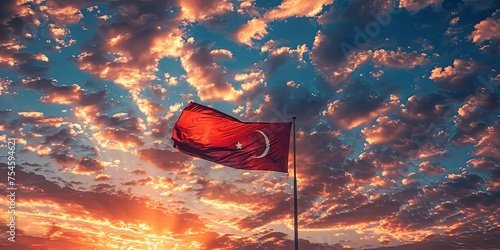 Turkish flag against beautiful summer sky photo