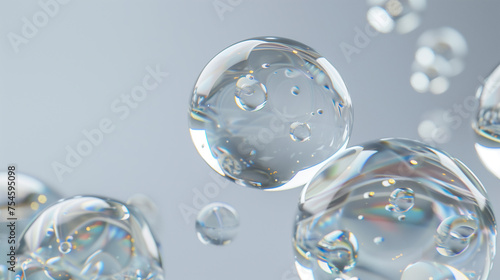 Hyaluronic acid drops on white background. Moisturizing and hydrating backdrop.