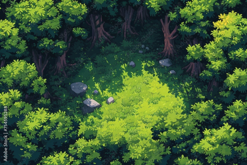 pixel map forest in the game. Pixelated forest for game map. pixelated forest maps in the game. Pixel art concept of forest. Abstract pixelate landscape background. 