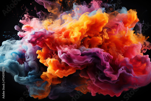 Dynamic explosion of multicolored ink clouds