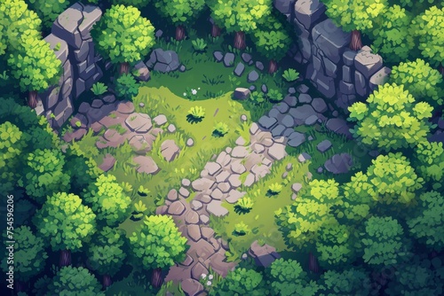 pixel map forest in the game. Pixelated forest for game map. pixelated forest maps in the game. Pixel art concept of forest. Abstract pixelate landscape background. 