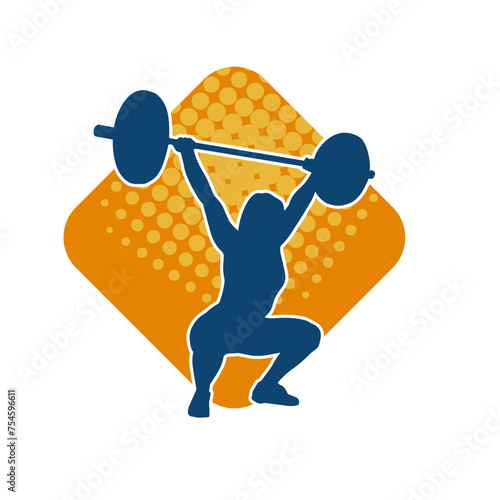 Silhouette of female athlete doing weight lifting sport. 