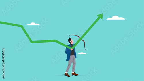 strategy to increase business development, procedure to achieve business growth or career success, smart businessman t increasing the financial graph by pulling an arrow concept vector illustration