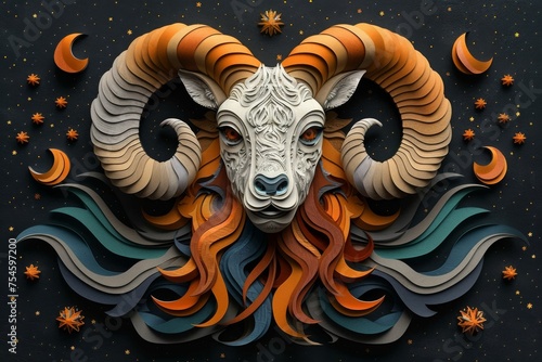 Capricorn zodiac sign. Paper cut style