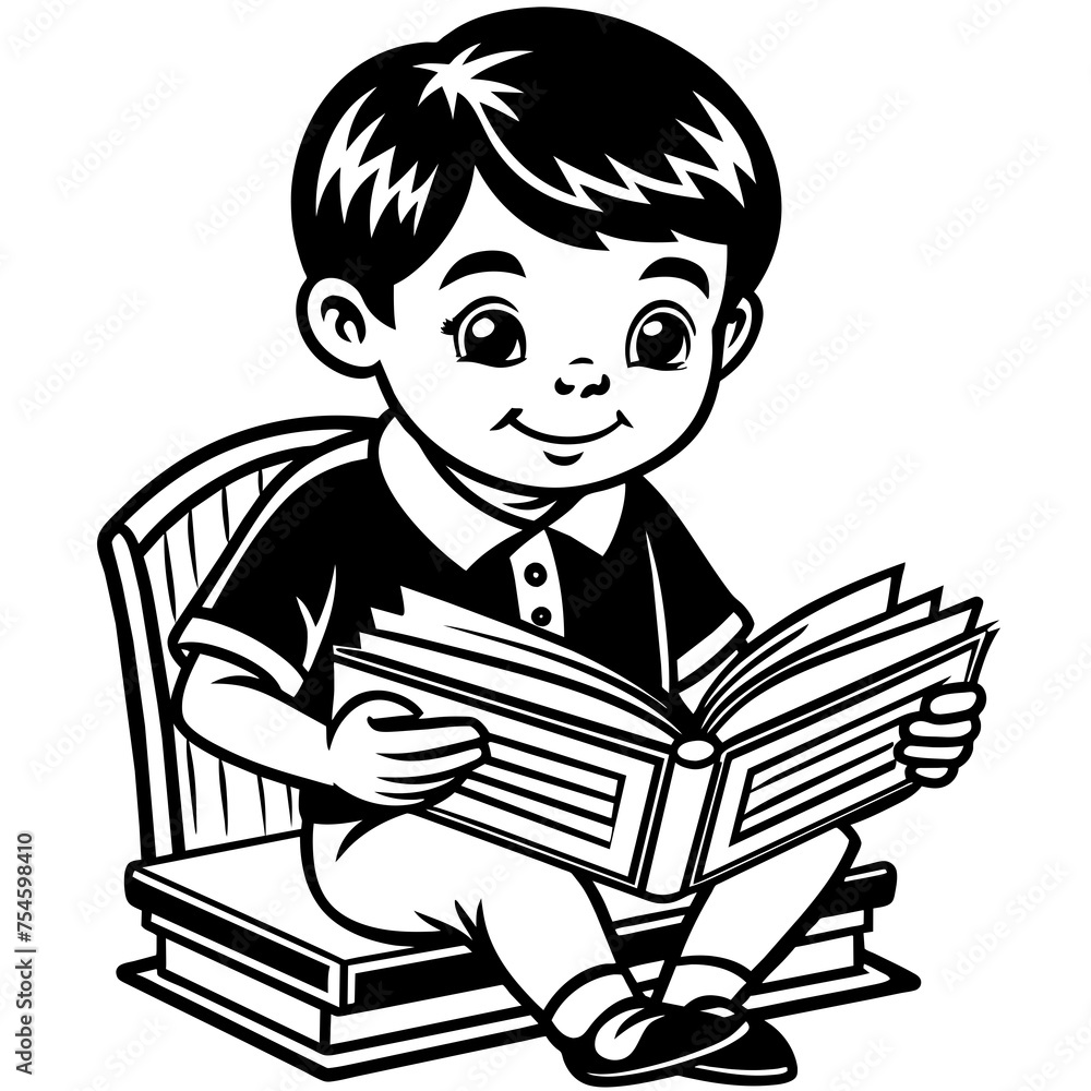 child reading a book vector  illustration 