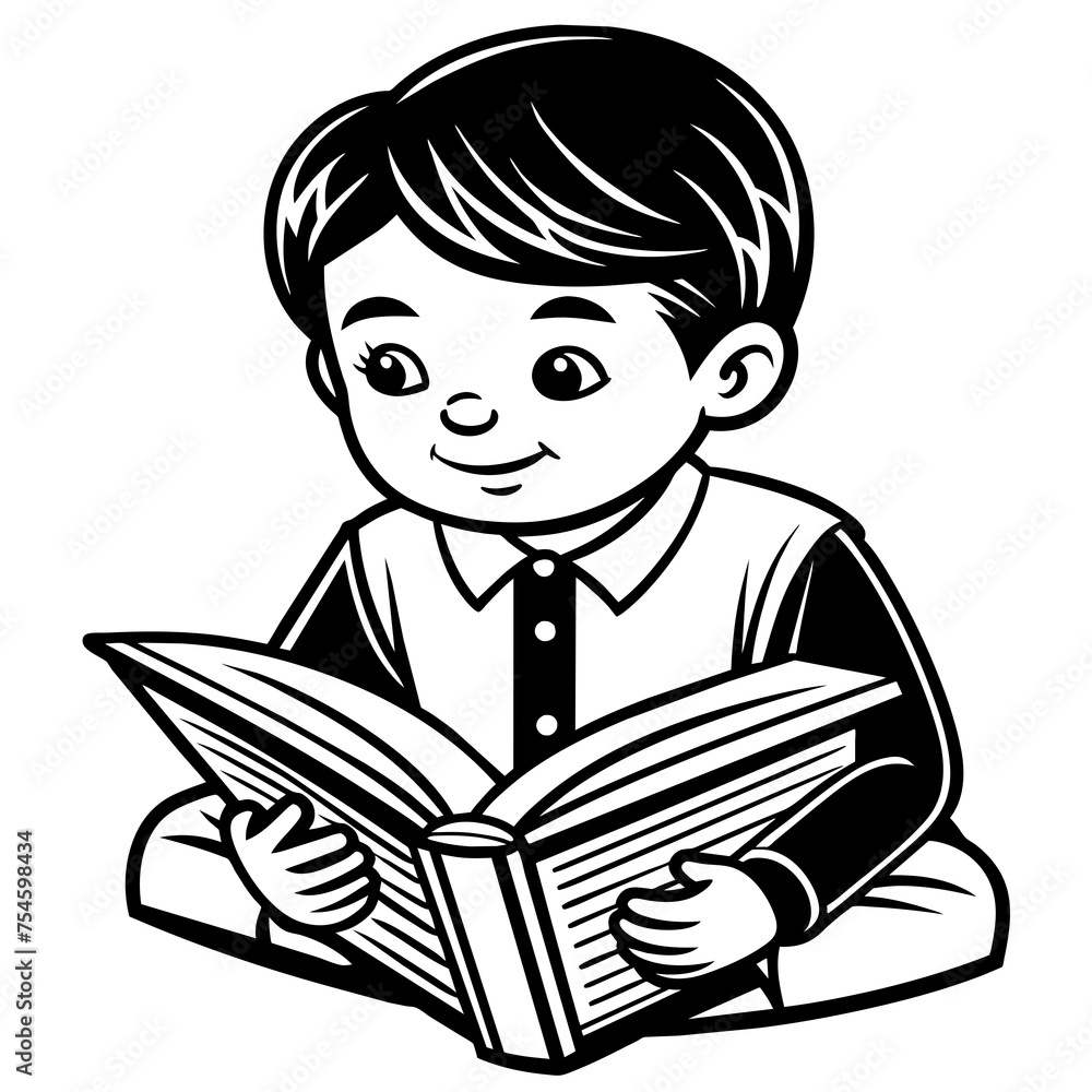 child reading a book vector  illustration 