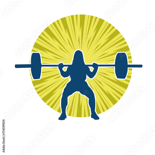 Silhouette of female athlete doing weight lifting sport. 