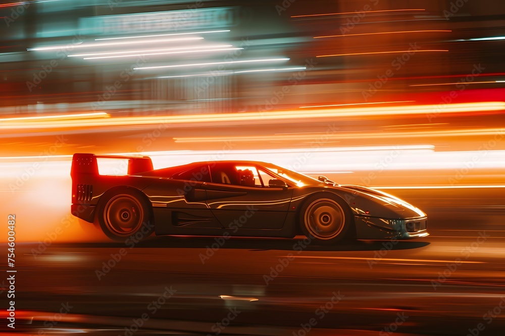 Fototapeta premium Speedy Supercar Roars Through Miami Nights