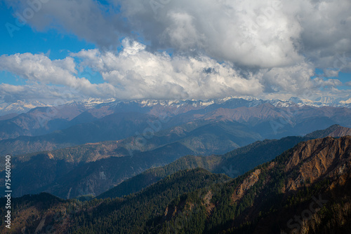 Majestic Himalayan Ranges Overlooking Deep Valleys from Chuchemara Hills, Nepal