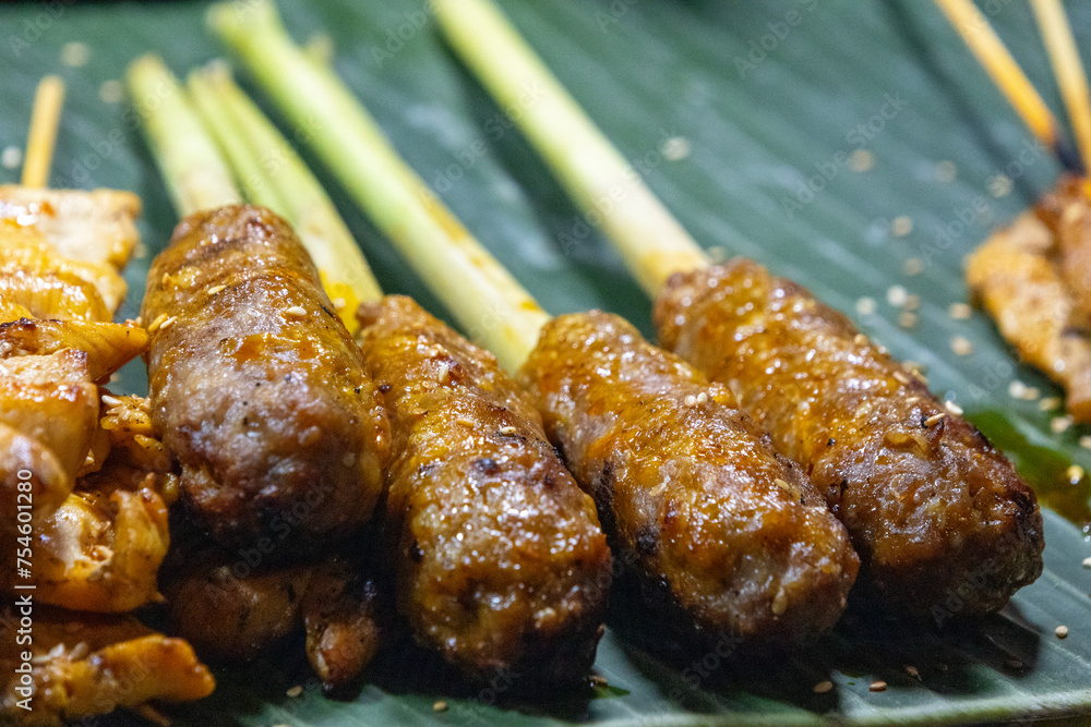 Nem Nuong Xa - Vietnamese minced pork sausages on lemongrass skewers