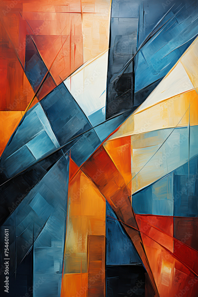 Fototapeta premium Modern abstract art featuring a vibrant play of geometric shapes and dynamic angles