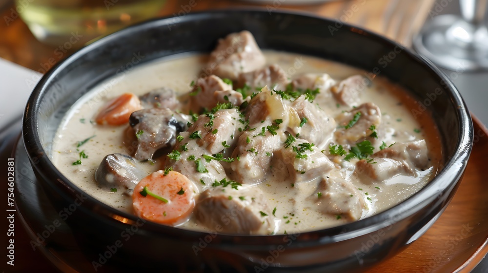 French style veal stew with white sauce called blanquette de veau