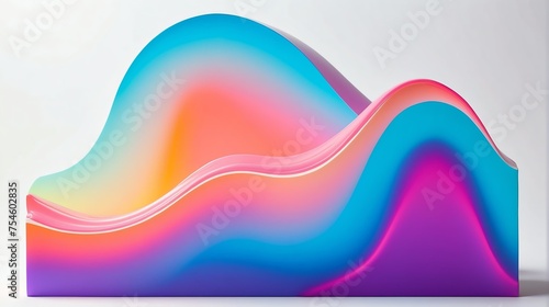 Holographic constrasting colors gradient neon wave shape liquid on plain white background from Generative AI