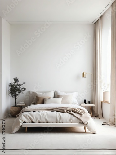 Portrait of a minimalist small bedroom of an apartment  white theme from Generative AI