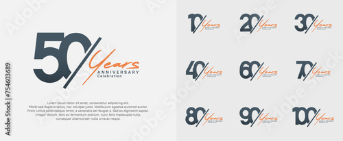anniversary logotype vector design with slash and orange handwriting black color for special day