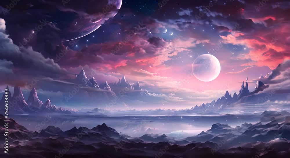 Dreamlike fantasy landscape, surreal colors with top text space Dreamlike fantasy landscape, surreal colors with top text space