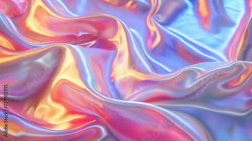 Holographic waved silk background with folds
