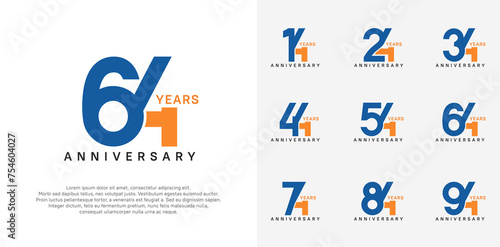 anniversary logotype vector set with blue and orange color for special celebration day