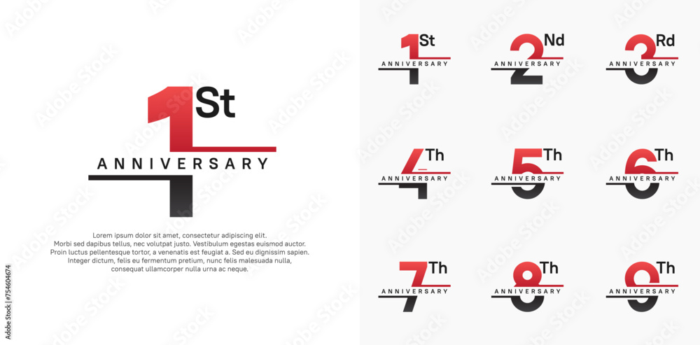 anniversary vector set design with black and red color for celebration day anniversary vector set design with black and red color for celebration day