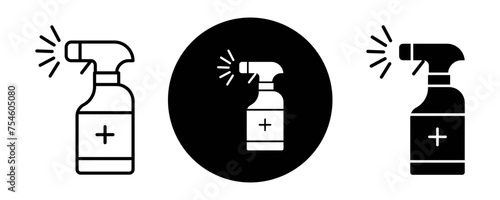 Sanitizing spray bottle outline icon collection or set. Sanitizing spray bottle Thin vector line art