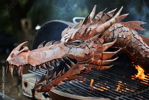 A barbecue grill in form of a dragon.