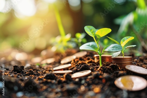 The concept of making big money with coins and seedlings.