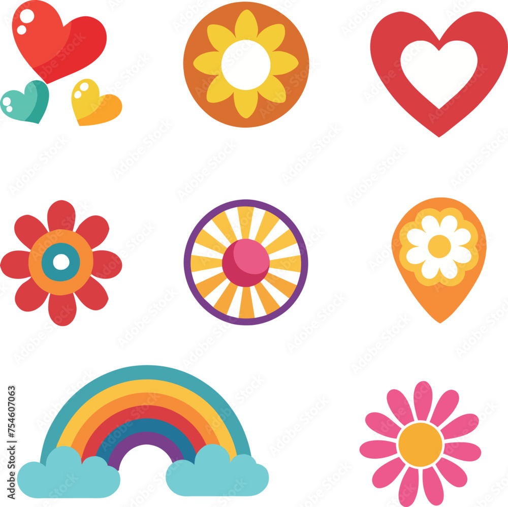 Pretty and lovely hipppie rainbow pride  vector set
