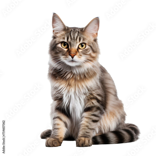 Cute British cat sitting, pet animal, isolated on transparent background