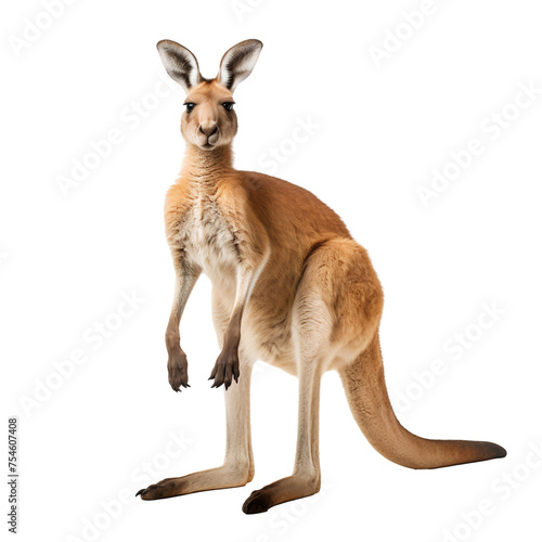 Kangaroo full body standing, front view, isolated on transparent background