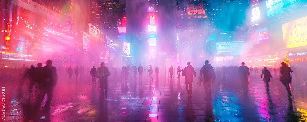 Fototapeta premium People under the neon lights at night