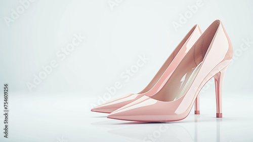  a pair of pointed-toe slingback heels in a pastel color, isolated on a white background photo