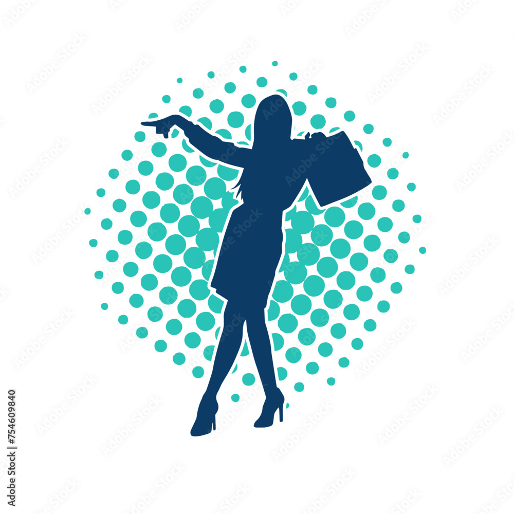 Silhouette of a business woman in expressive pose carrying briefcase